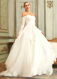 Sweep With Wedding Dresses Wedding Lace Maisie Lace Off-the-Shoulder Ball-Gown/Princess Dress Tulle Train