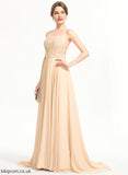 Neckline With Sequins Chiffon Train A-Line Beading Square Sweep Kamora Prom Dresses