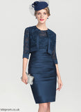 Knee-Length Brenna Scoop Sheath/Column Bride of Lace Satin the Ruffle Neck With Mother of the Bride Dresses Dress Mother
