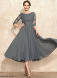 Livia Mother Chiffon of Sequins the Neck A-Line Mother of the Bride Dresses Bride Dress Scoop With Lace Tea-Length