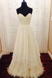 Sweetheart Strapless Low Back Sweep Train Appliques Ruffles Wedding Dresses