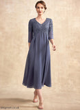 the Bride Dress Phoenix Tea-Length Lace Mother of the Bride Dresses A-Line Beading Mother Chiffon With V-neck of
