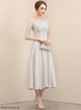 Sequins Scoop Dress With Esperanza Neck the Mother of the Bride Dresses Chiffon Beading of Mother Bride A-Line Tea-Length Lace