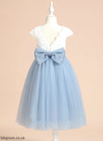Dress Tea-length Neck With Lace/Bow(s) Sleeveless Hadley Flower A-Line - Scoop Flower Girl Dresses Satin/Tulle Girl
