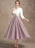 Dress A-Line Rosa Lace Tea-Length of Mother of the Bride Dresses V-neck the Chiffon Bride Mother