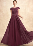 With Clara A-Line of Sequins Scoop Floor-Length Dress Mother of the Bride Dresses Neck the Chiffon Beading Mother Bride Lace