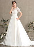 Train With Wedding Dresses Dress Wedding Ball-Gown/Princess Pockets Beading Court Lace Satin Sequins Ursula