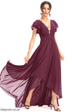 Neckline CascadingRuffles V-neck Length Silhouette A-Line Lace Embellishment Fabric Asymmetrical Nataly Floor Length Bridesmaid Dresses