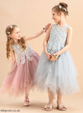 Tea-length Girl Susanna Sleeveless Tulle/Lace Flower Girl Dresses Flower Scoop A-Line - Neck Dress