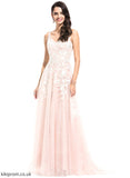 V-neck A-Line Dress Wedding Lace Tulle Train Sweep Wedding Dresses With Novia