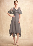 Mother of With the Tea-Length Alessandra Chiffon Lace Dress Bride Mother of the Bride Dresses A-Line Beading V-neck Sequins