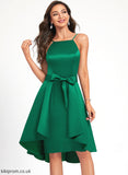 Square Satin Dress With Cocktail Dresses Judith Knee-Length Bow(s) Ruffle Neckline A-Line Cocktail