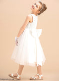 Girl Sleeveless - Dress A-Line Flower Scoop With Tea-length Neck Satin/Tulle Bow(s) Flower Girl Dresses Nell