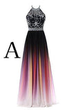 Elegant A-Line Halter Gradient Chiffon Long Ombre Beads Lace up Prom Dresses