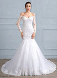 Sequins Lace Dress Beading Chapel With Train Trumpet/Mermaid Wedding Rachael Tulle Wedding Dresses