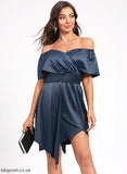 Satin With Dress Sheath/Column Cocktail Cocktail Dresses Off-the-Shoulder Penny Pleated Asymmetrical