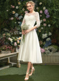 Lace Illusion Satin Wedding A-Line Dress Rhoda With Tea-Length Wedding Dresses