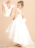 Ball-Gown/Princess - V-neck Flower Sleeveless Girl Tracy Asymmetrical Dress Beading/Flower(s)/Bow(s) With Flower Girl Dresses Tulle