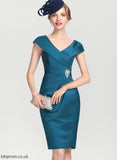 Ruffle Dress Sheath/Column Bride Beading Satin V-neck Mother of the Bride Dresses Knee-Length of Lilly Mother the With