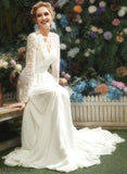 Elsa Wedding Wedding Dresses A-Line With Floor-Length Lace Dress V-neck