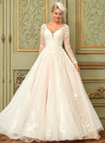 Wedding Dresses V-neck Lace Wedding Ball-Gown/Princess Sweep Train Tulle Una Dress