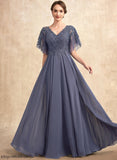 Chiffon Estrella Bride Sequins Dress With Floor-Length Lace Beading V-neck of A-Line the Mother Mother of the Bride Dresses
