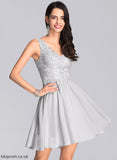 Short/Mini Dress Sequins A-Line Keely Chiffon Lace V-neck With Homecoming Dresses Homecoming