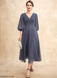 Chiffon A-Line V-neck Bride the Dress Mother Mother of the Bride Dresses Tea-Length Carley With Ruffle of