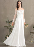 Chiffon A-Line Floor-Length Wedding Dress With Lace Off-the-Shoulder Wedding Dresses Lace Carolyn