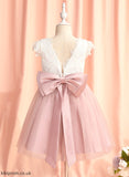 Scoop Mylie With Short Neck - Girl Sleeves Flower Girl Dresses Dress Lace/Bow(s) A-Line Flower Knee-length Tulle