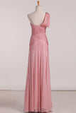 A Line One Shoulder With Ruffles Bridesmaid Dresses Chiffon Floor Length