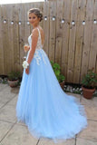 Prom Dress Tulle A-Line V-Neck Sweep Train With