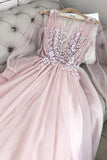 Floor Length Long Sheer Sleeves V Neck Prom Dress With Lace