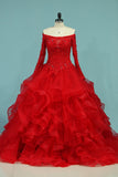 Long Sleeves Quinceanera Dresses Scoop Tulle With Applique Ball
