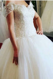 Off The Shoulder Wedding Dresses A Line Tulle With Beading Court Train