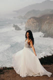 Elegant Spaghetti Straps V Neck Chiffon Backless Beach Wedding Dresses Bridal Gowns STB14976