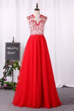 New Arrival A Line Scoop Prom Dresses Tulle With Applique And