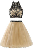 High Neck Open Back Tulle With Beading Homecoming Dresses A