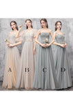 Elegant Off Shoulder Floor Length Tulle Prom Dress, Bridesmaid