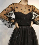 Cute Long Sleeve Tulle Above Knee Homecoming Dresses with Stars Short Dresses