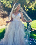 Princess Spaghetti Straps V Neck Pink Prom Dresses V Back Tulle Long Wedding Dresses