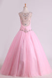 Scoop Quinceanera Dresses Tulle With Beads And Ruffles Floor