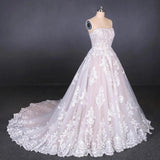 Ball Gown Strapless Wedding Dresses with Lace Applique, Lace Up Bridal Dress STB15071