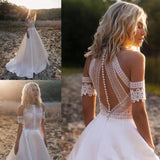 Sexy Lace Appliques High Neck Country Wedding Dresses, Beach Bridal Dresses STB15528