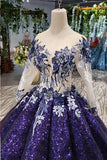 Ball Gown Ombre Sparkly Long Sleeve Sequins Prom Dresses, Quinceanera Dresses STB15066