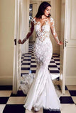 Long Sleeve See Through Mermaid Tulle Wedding Dresses Appliques Bridal STBPJAP4FDS