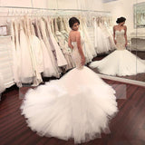 Stunning Mermaid Strapless Sweetheart Tulle Wedding Dresses with Appliques, Wedding Gowns STB15439