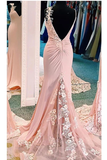 Mermaid V Neck Spaghetti Straps Long Prom Dresses Appliques Party Dress Chiffon And STBPFT7D7JQ