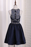 New Arrival A Line Satin Scoop Beaded Bodice Homecoming