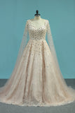 A Line Tulle Prom Dresses With Beading Sweep Train New